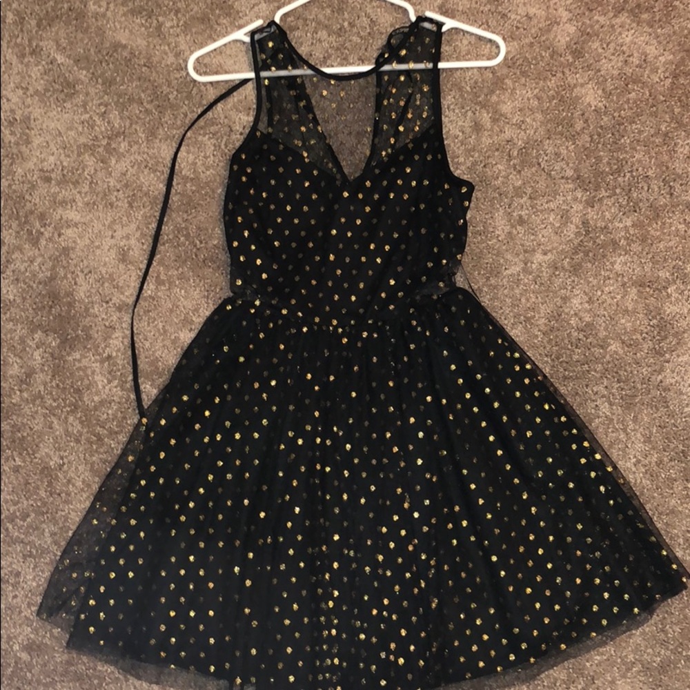 Express skater tool dress gold polka dots
